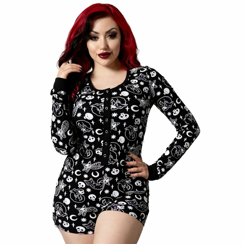Killstar Lounge Playsuit - Purr Off Black 1 Killstar Lounge Playsuit - Purr Off Black