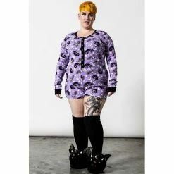 Killstar Lounge Playsuit - Purr Off Plum -KILLSTAR - shop killstar lounge playsuit purr off plum 16