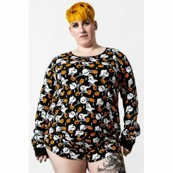Killstar Lounge Top - Haunted Pumpkin Long Sleeve -KILLSTAR - shop killstar lounge top haunted pumpkin long sleeve 15