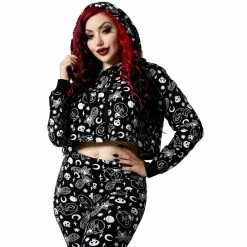 Killstar Sweater - Purr Off Cropped Hoodie Black