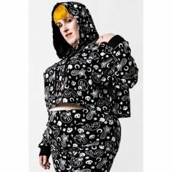 Killstar Sweater - Purr Off Cropped Hoodie Black -KILLSTAR - shop killstar sweater purr off cropped hoodie black6