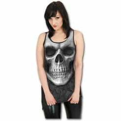 Spiral Gothbottom Tank Top With Lace - Solemn Skull