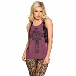 Sullen Angels Slashed Muscle Tank Top - Moon Cross Purple