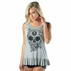 Sullen Angels Tank Top - Sunflower Skull Ruffle